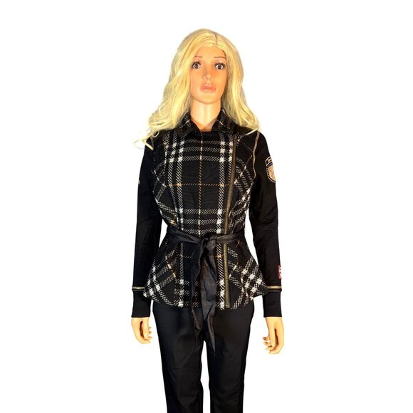 CAbi Black Plaid Moto Vest Style 517 Medium - Picture 5 of 15